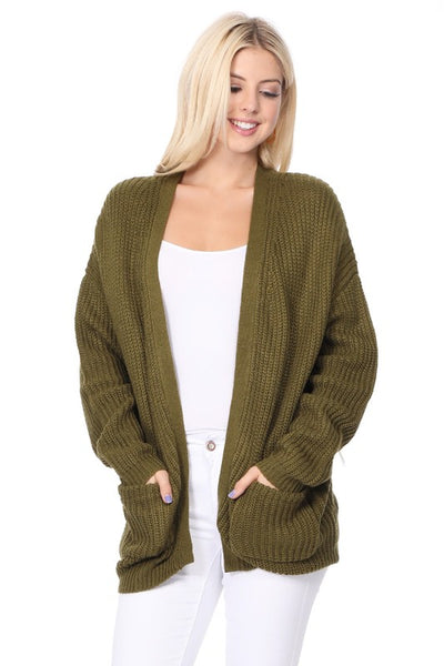 Chunky Waffle Knit Open Front Sweater Cardigan