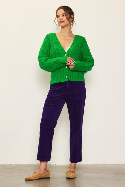 Jewel Button Down Cardigan available in Cream and Spearmint