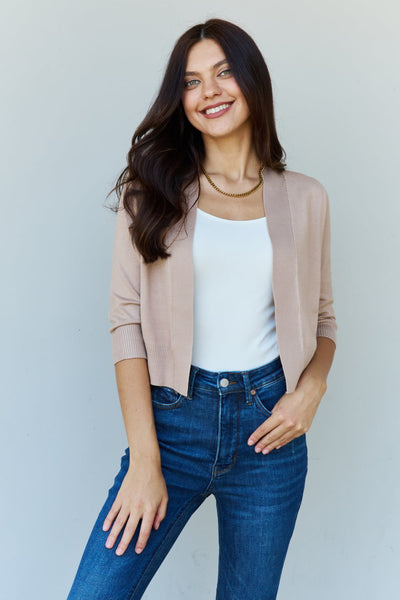 3/4 Sleeve Cropped Cardigan in Khaki
