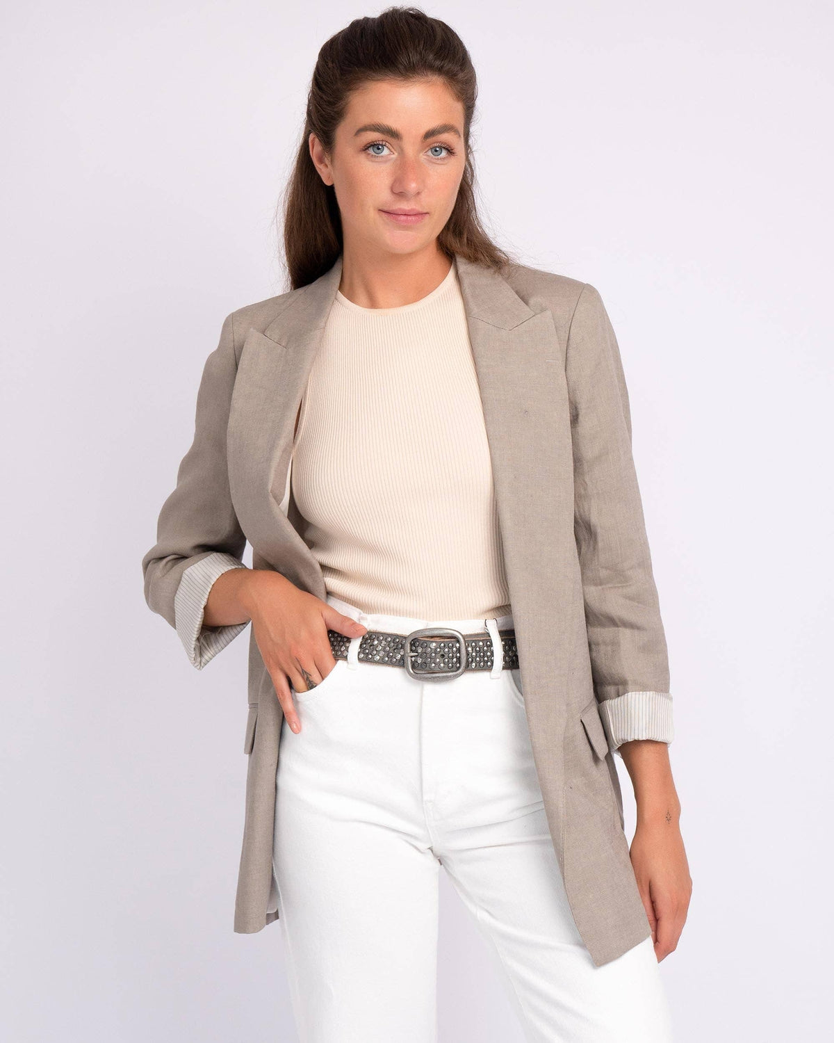Britta | Vintage Silver Buckle Studded Leather Belt Women