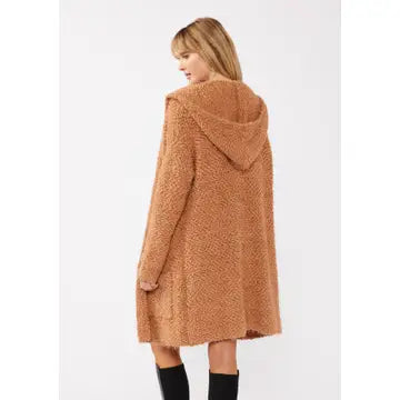 Hooded Cardigan with Pockets in Camel