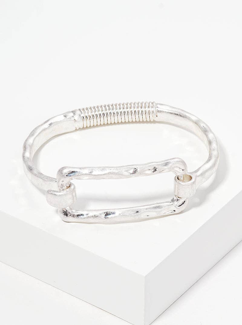 Hammered Metal Rectangle Accent Spring Hook Closure Bangle Bracelet