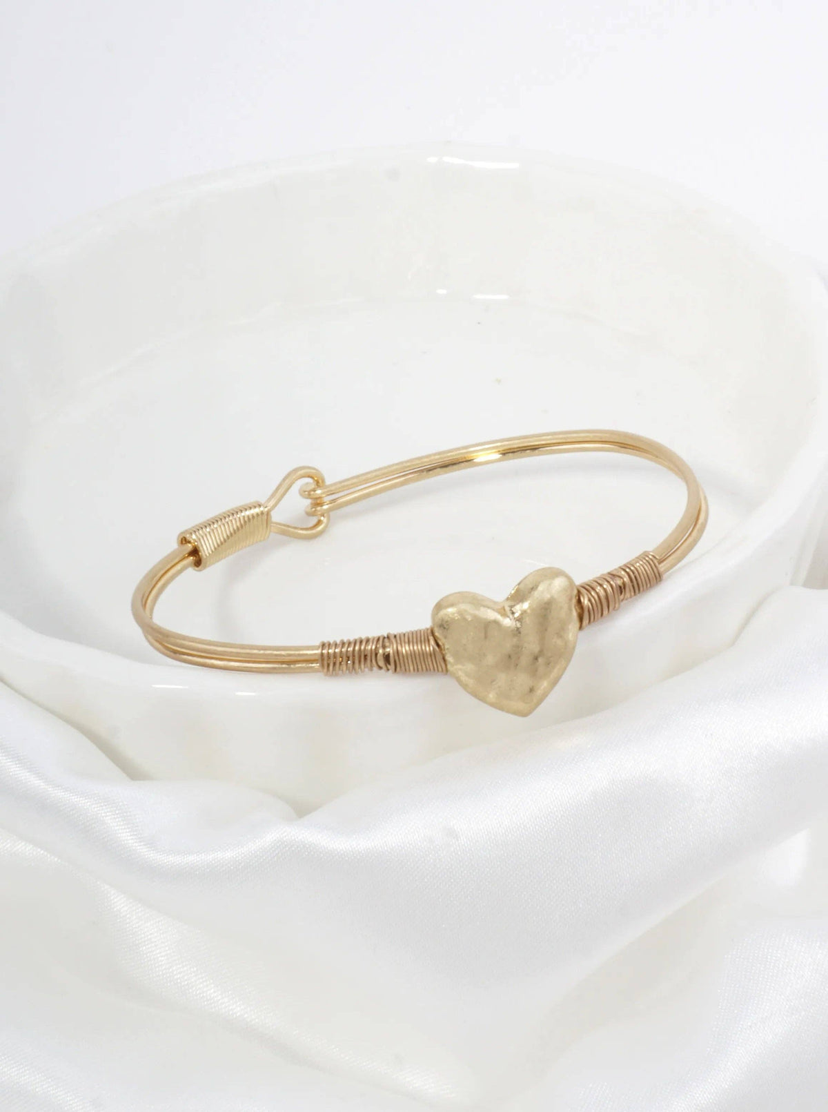 Hammered Heart Hook Closure Cuff Bracelet