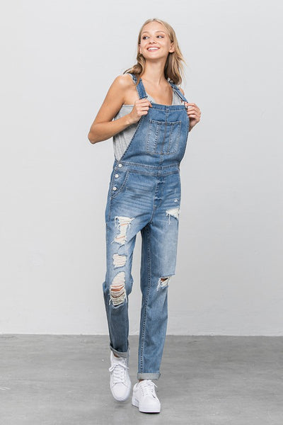 Denim Distressed Overalls