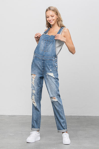 Denim Distressed Overalls