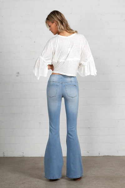 MID-RISE BANDED WIDER FLARE JEANS