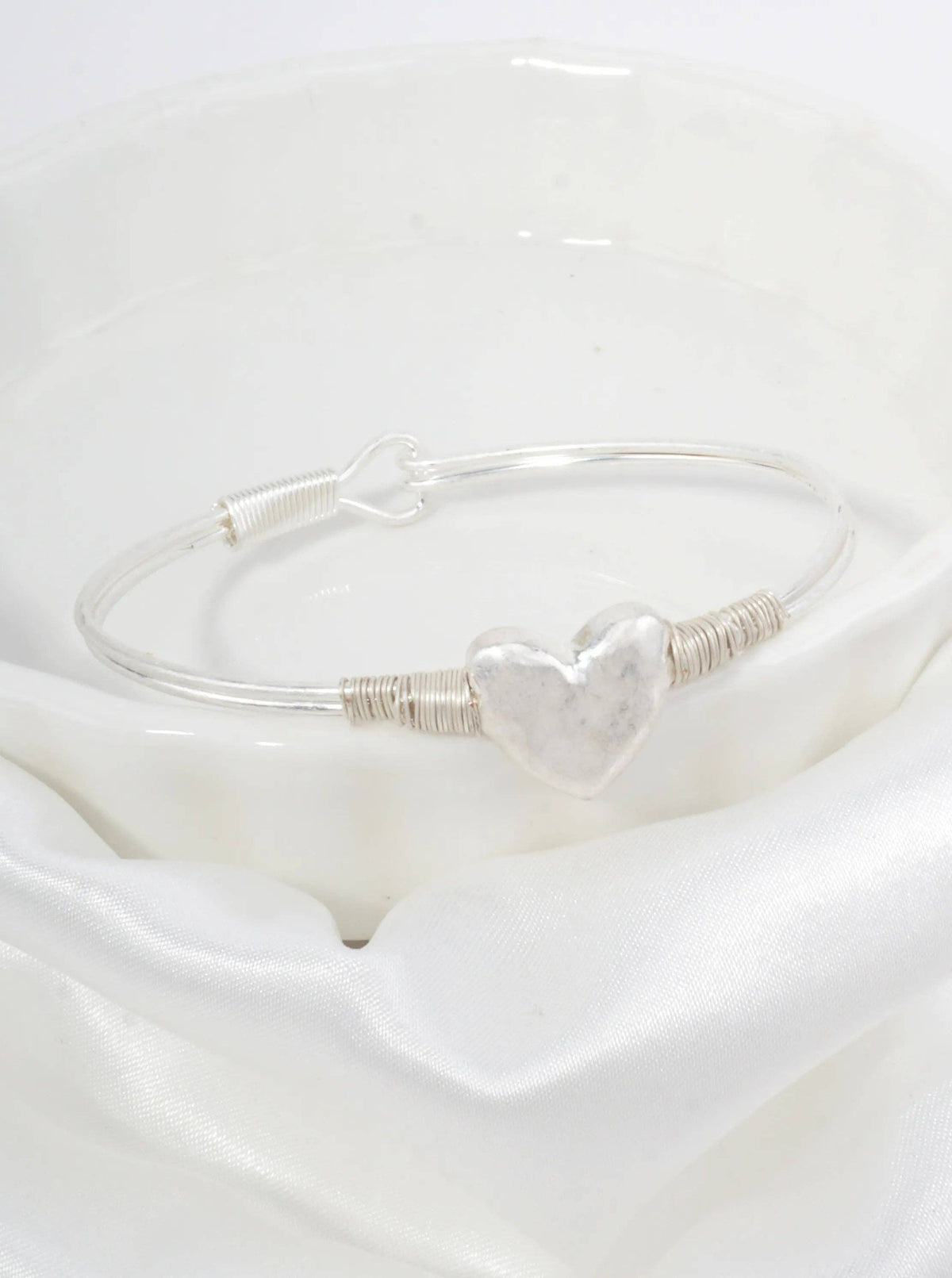Hammered Heart Hook Closure Cuff Bracelet