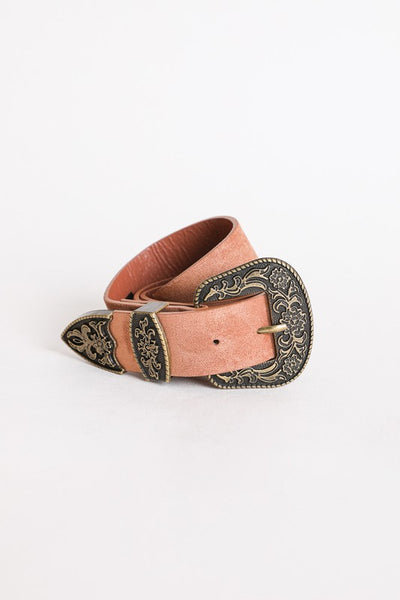 Suede Antique Gold Western Buckle Belt available in Camel and Black