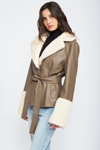 Belted Faux Leather Jacket