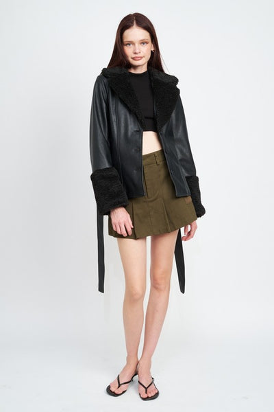 Belted Faux Leather Jacket