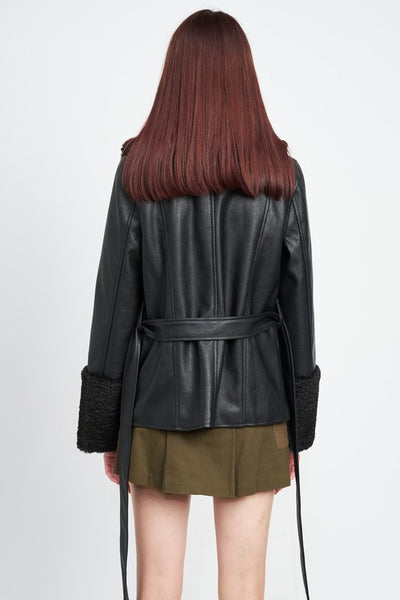 Belted Faux Leather Jacket