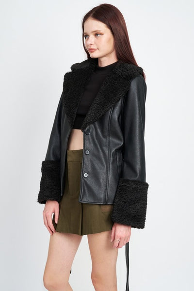 Belted Faux Leather Jacket