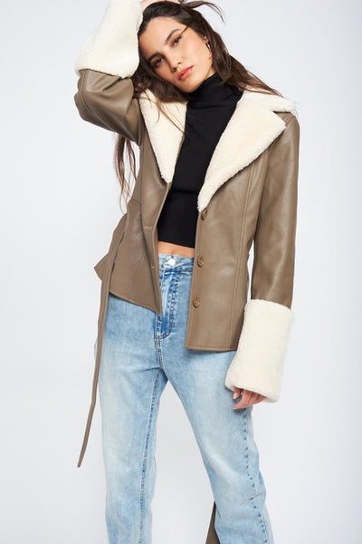 Belted Faux Leather Jacket