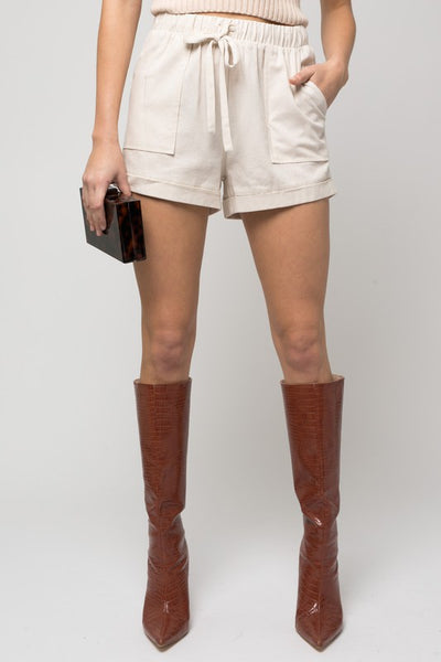 Elastic Waist Front Pocket Roll-Up Shorts