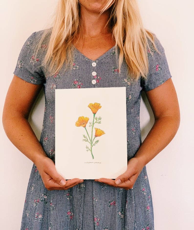 California Golden Poppy Wildflower Art Print Home Wall Decor