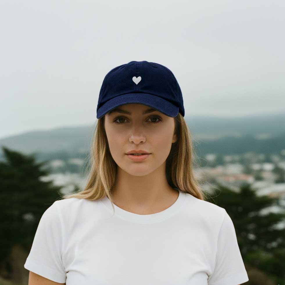 Navy Cotton Dad Hat - Embroidered Heart Cap