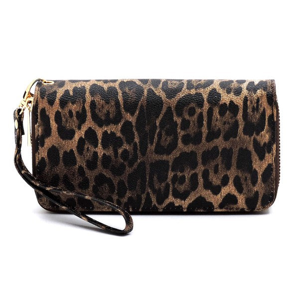 Leopard Double Zip Around Wallet Wristlet available in 3 colors