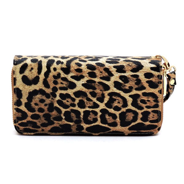 Leopard Double Zip Around Wallet Wristlet available in 3 colors