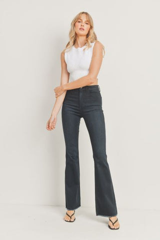 HIGH RISE FLARE JEANS WITH FRAY