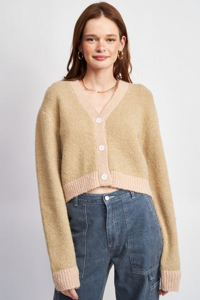 V Neck Contrasted Cardigan