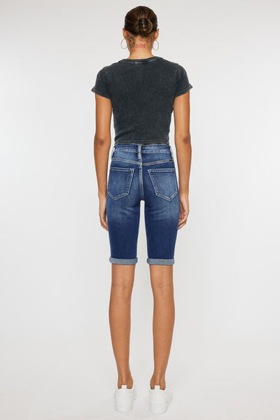 High Rise Cuff Bermuda Jean Shorts