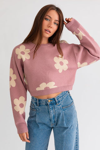 Crop Sweater with Daisy Pattern