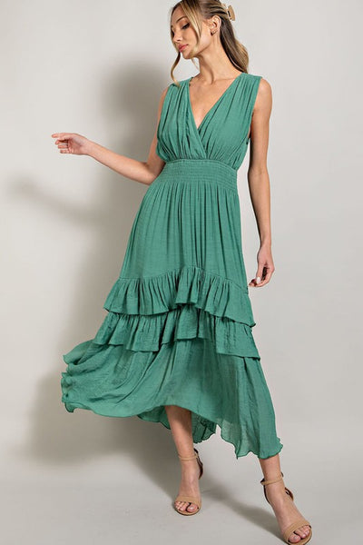 V NECK RUFFLE MAXI DRESS