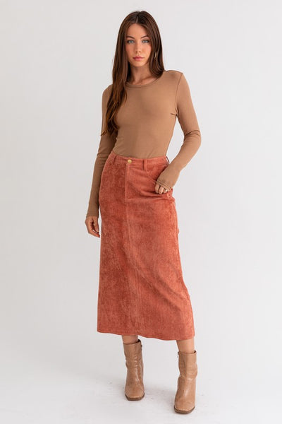 Rusty Corduroy Midi Skirt