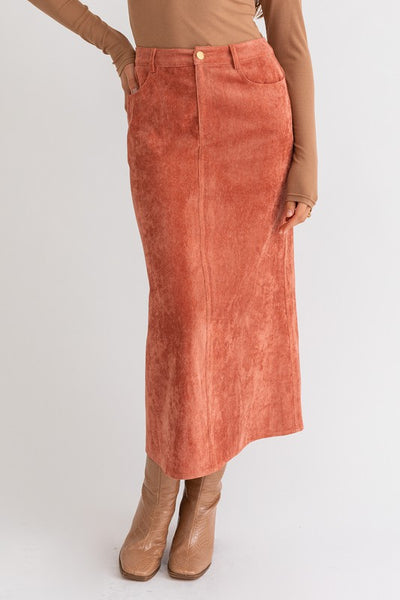 Rusty Corduroy Midi Skirt