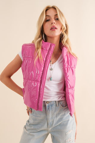 Glossy Cropped Puffer Vest