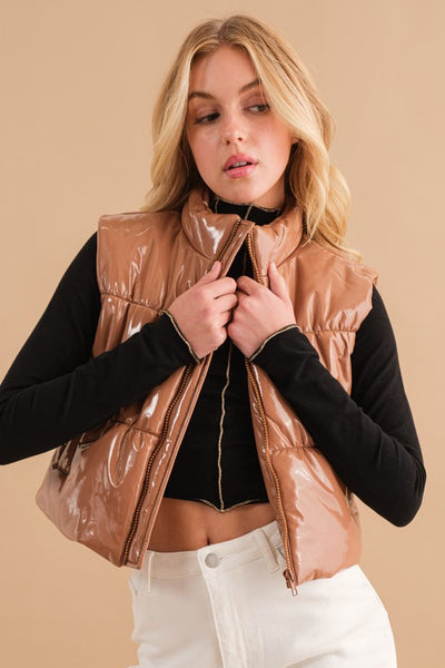 Glossy Cropped Puffer Vest