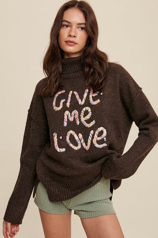 Give Me Love Stitched Mock Neck Sweater