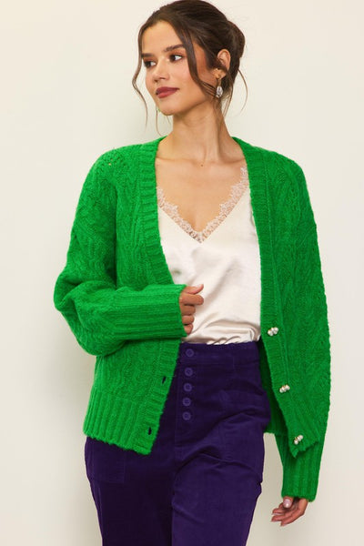 Jewel Button Down Cardigan available in Cream and Spearmint
