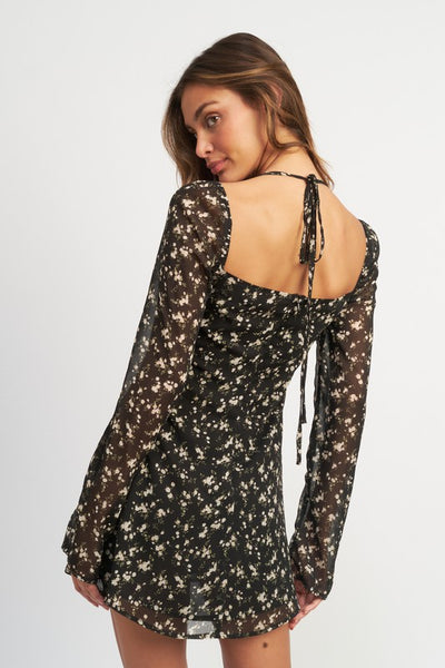 Floral Long Sleeve Dress with Halter