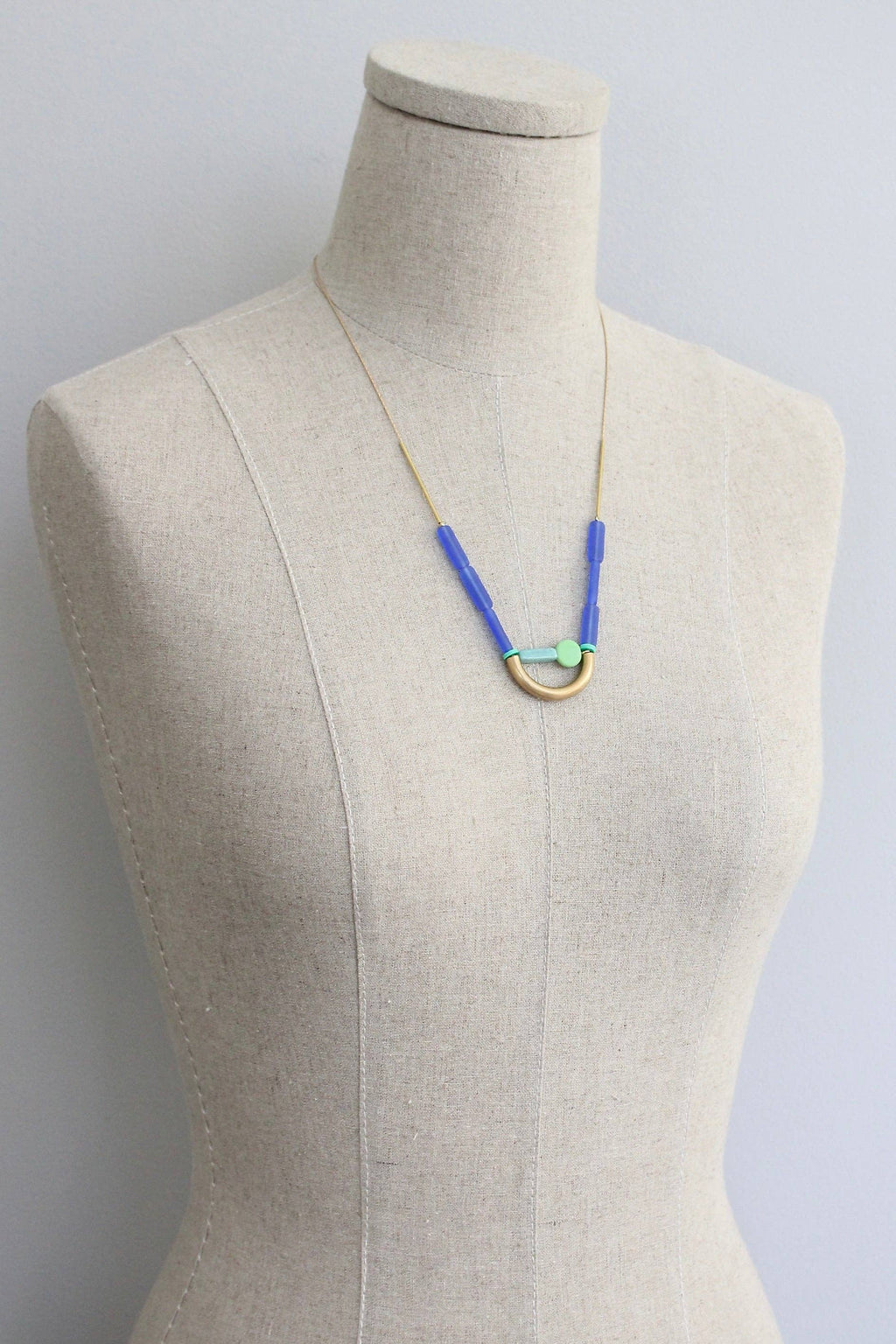 KYL121 cobalt and mint geometric necklace