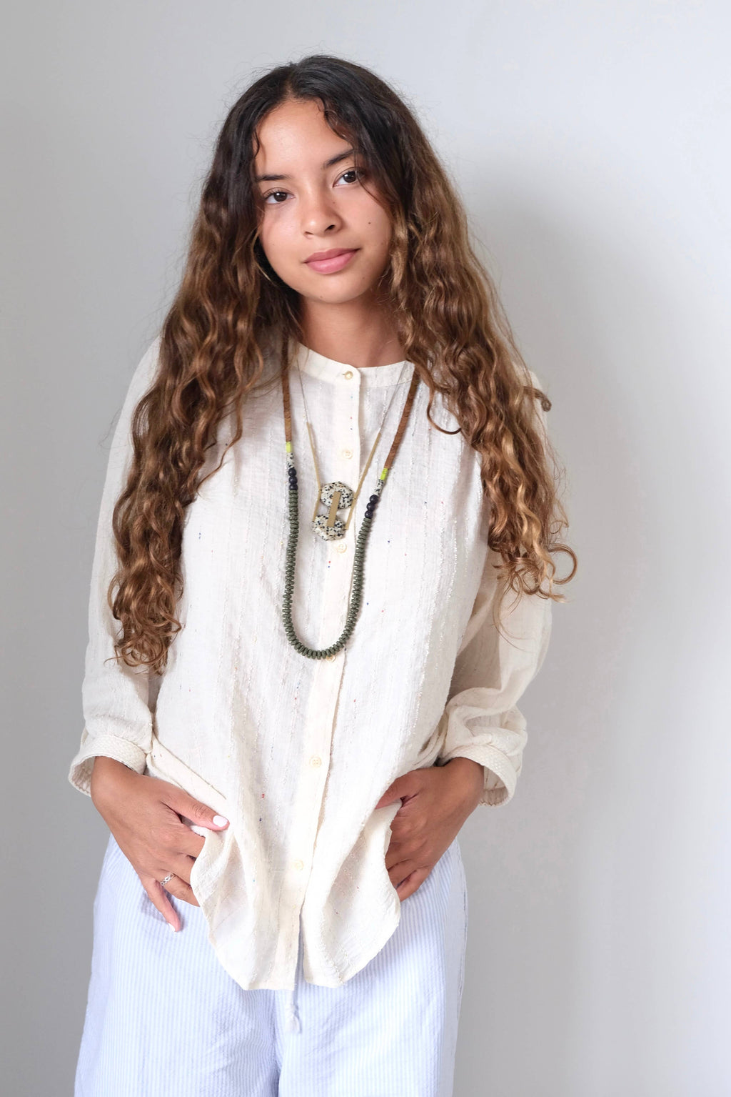 LEX132 Moss lava bead long necklace