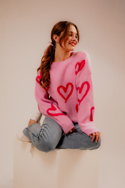 Long Sleeve Heart Printed Sweater