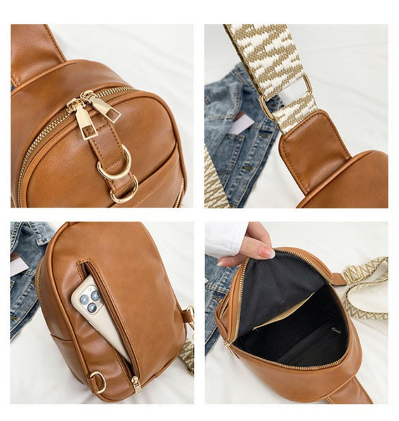 Gold Ring Zipper Sling Fanny Travel Crossbody Bag