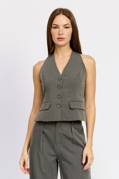 Button Down Halter Vest