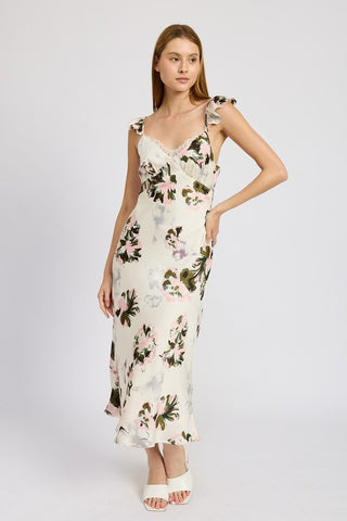 Floral Midi Dress with Lace