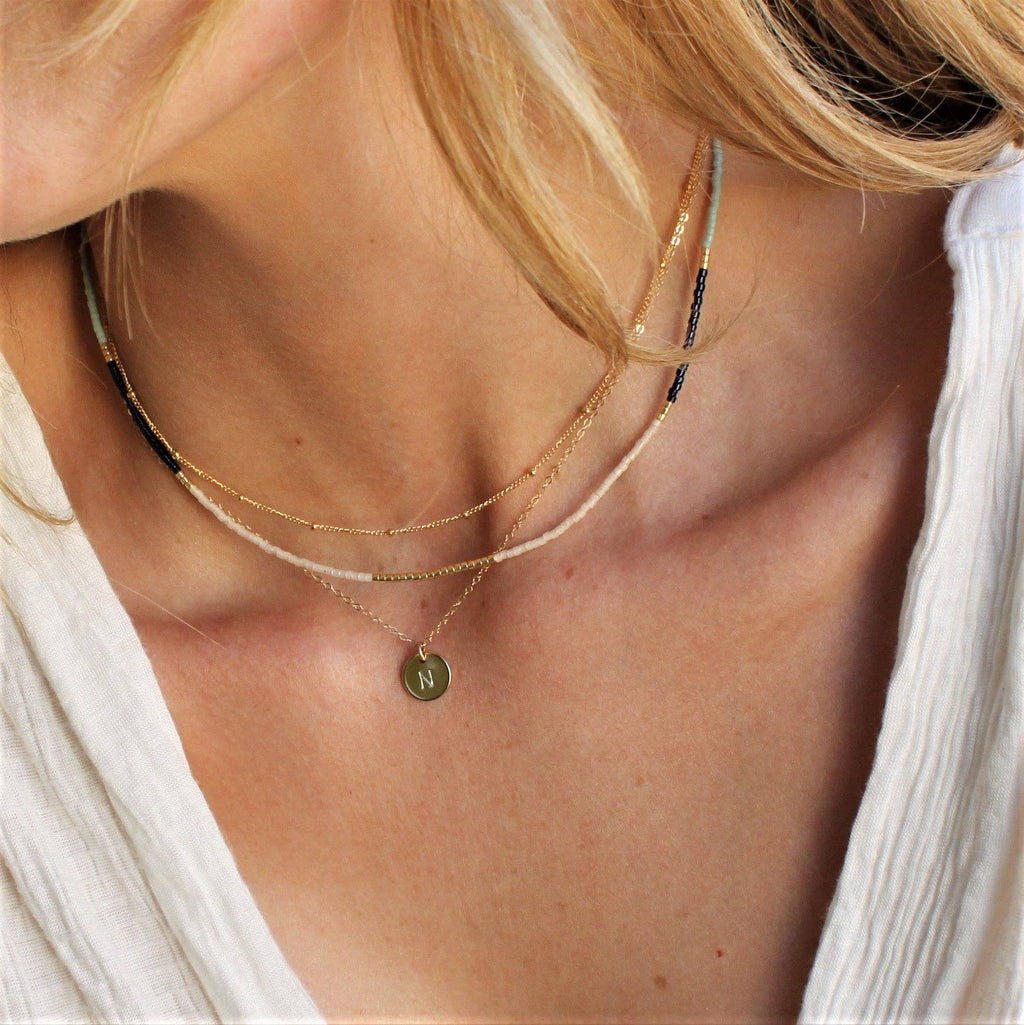 Lithe Beaded Necklace - Navy, Mint & Ivory