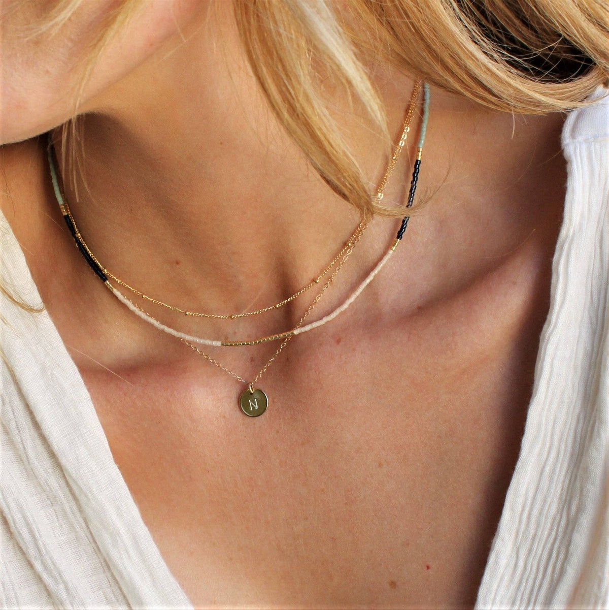 Lithe Beaded Necklace - Navy, Mint & Ivory