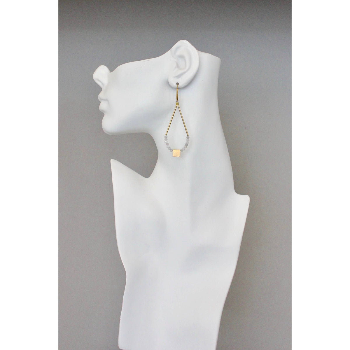 BKNE40 Geometric labradorite and brass earrings