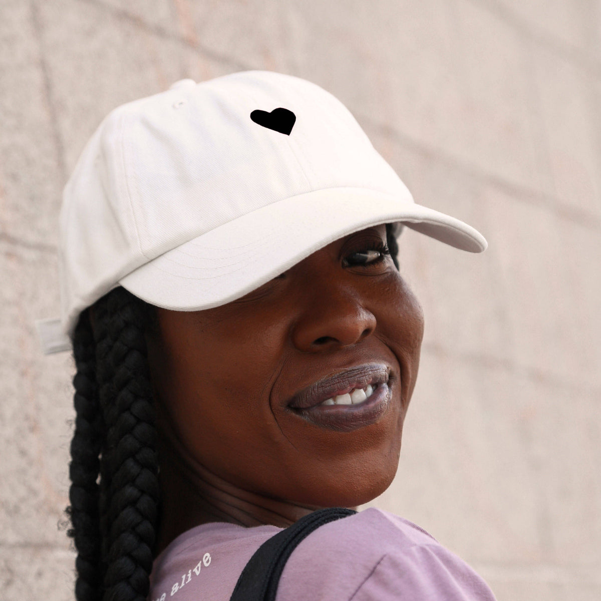 White Cotton Dad Hat - Embroidered Heart Cap