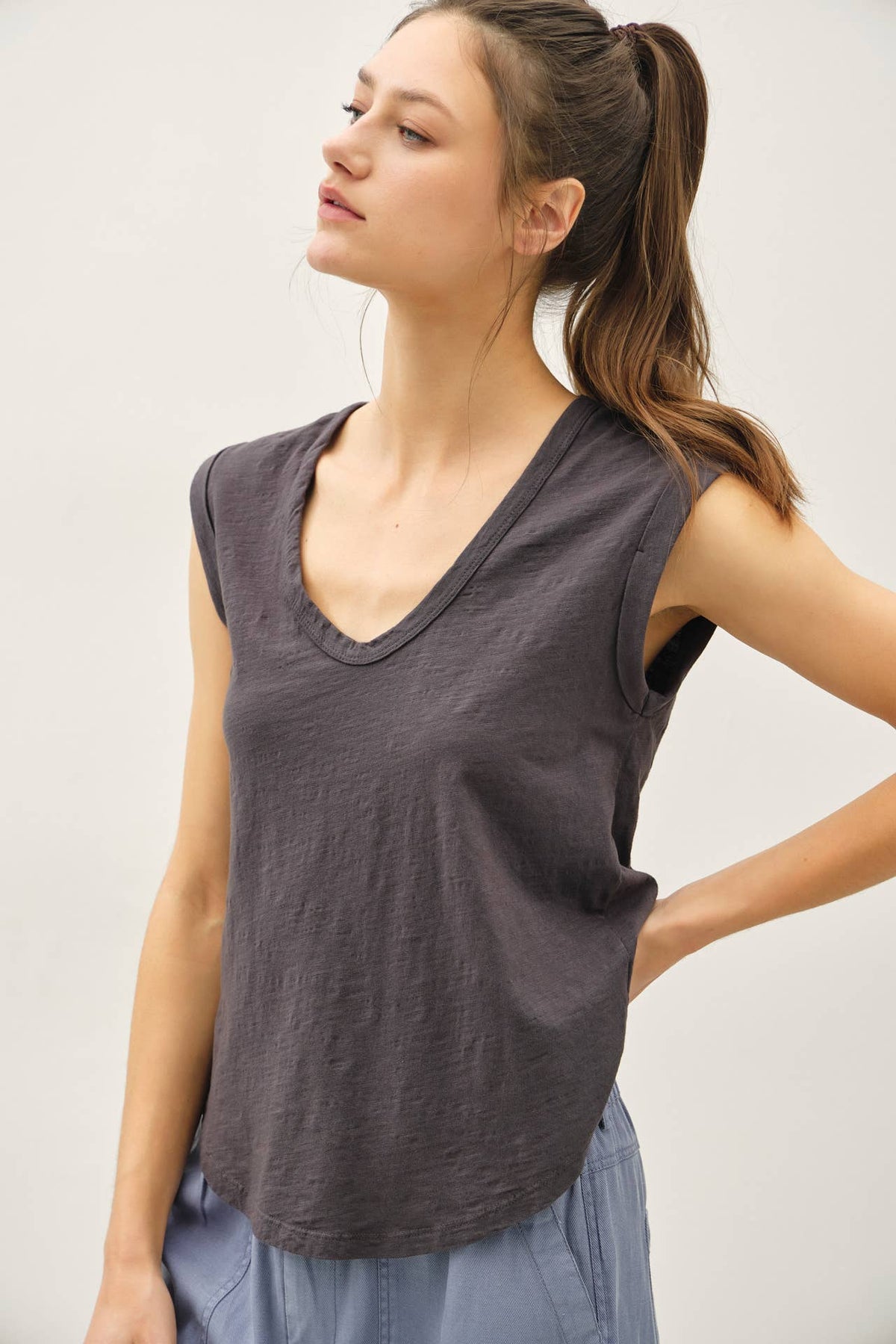 NEW SHADE-BASIC CAP SLEEVE GARMENT DYED TOP