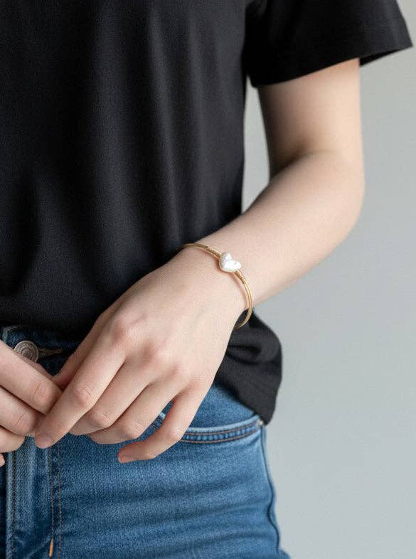 Hammered Heart Hook Closure Cuff Bracelet