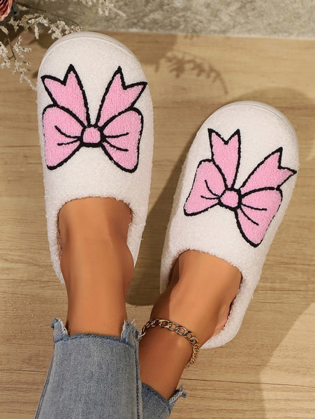 Cute Bowknot Pattern Fuzzy Winter Home Slippers