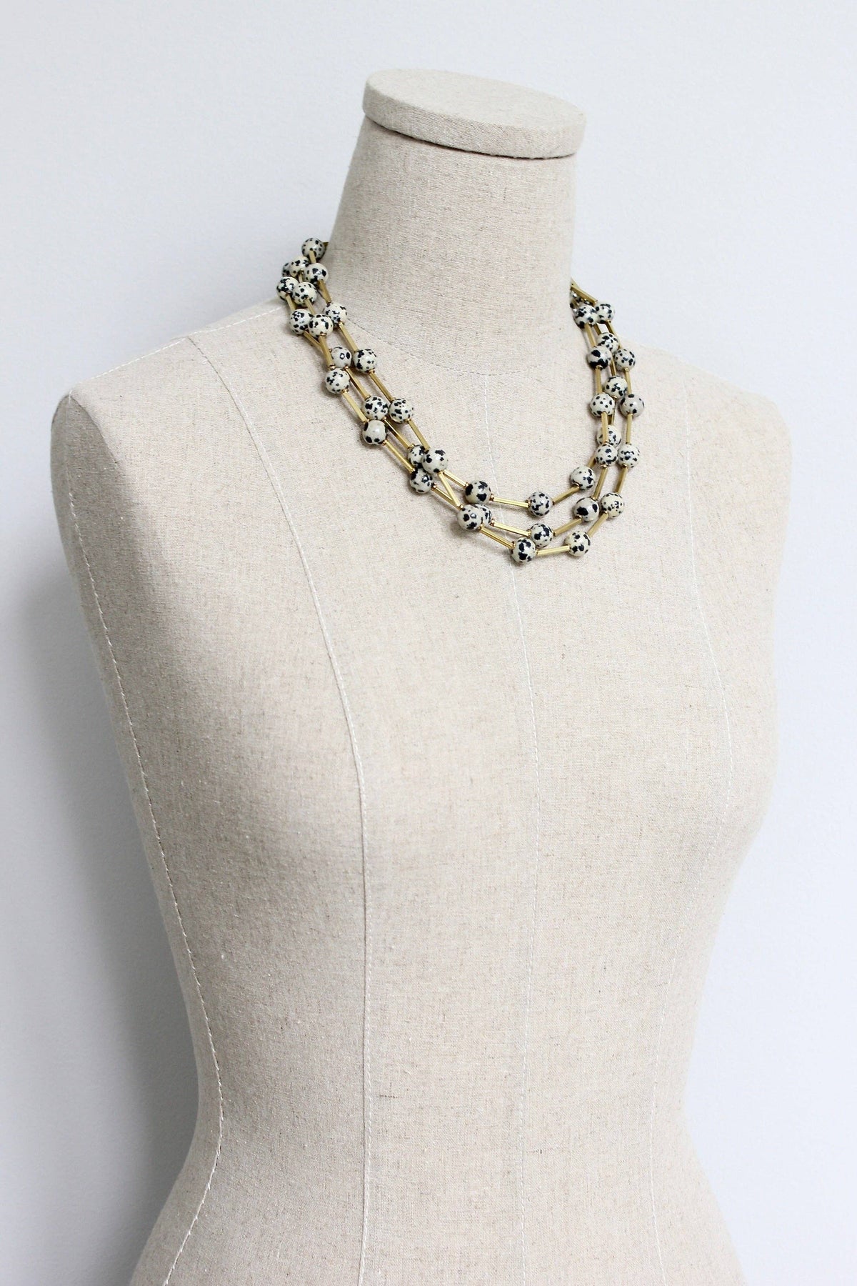 HYL160 Dalmatian jasper and brass necklace