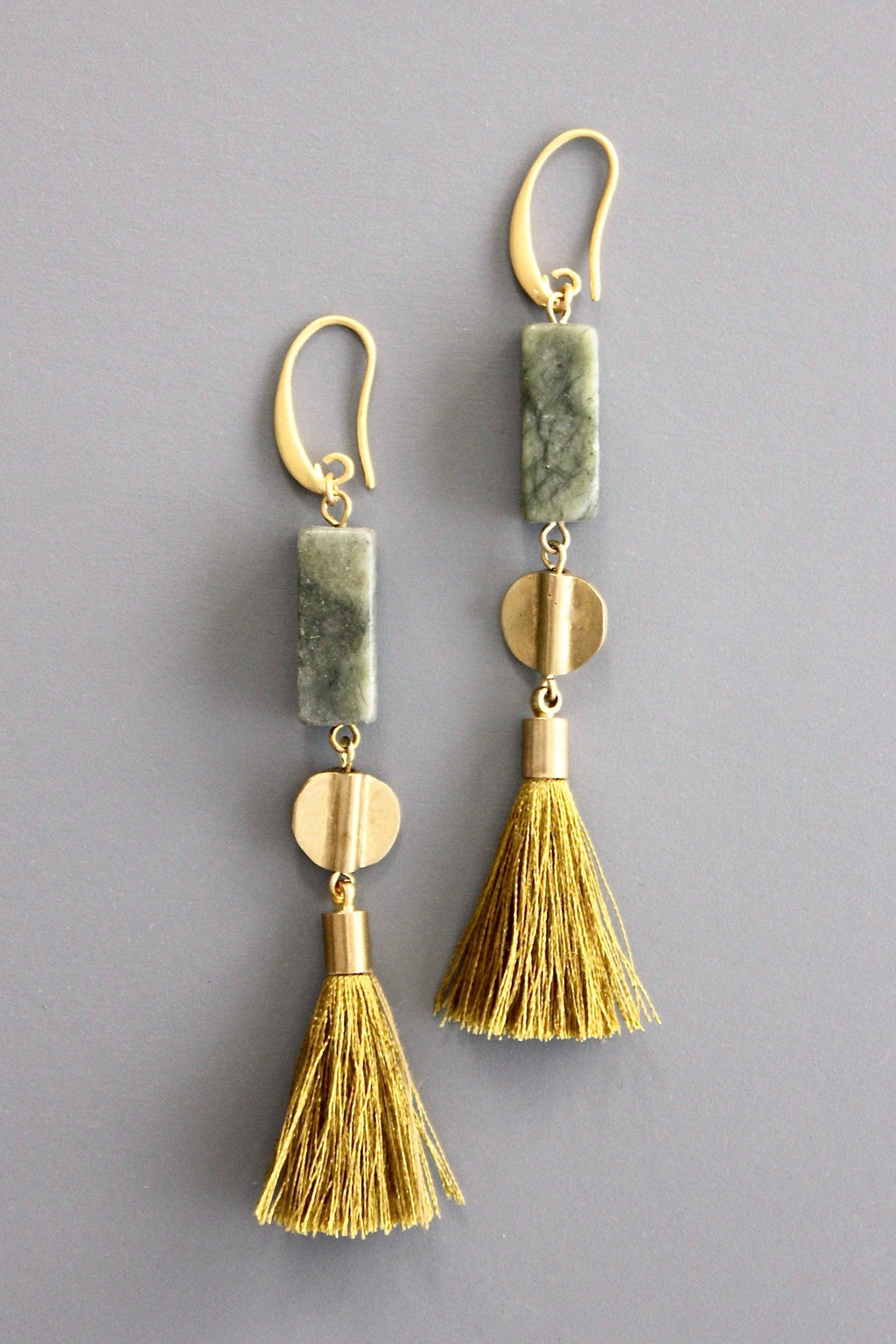 ATHE33 Jasper and tassel earrings