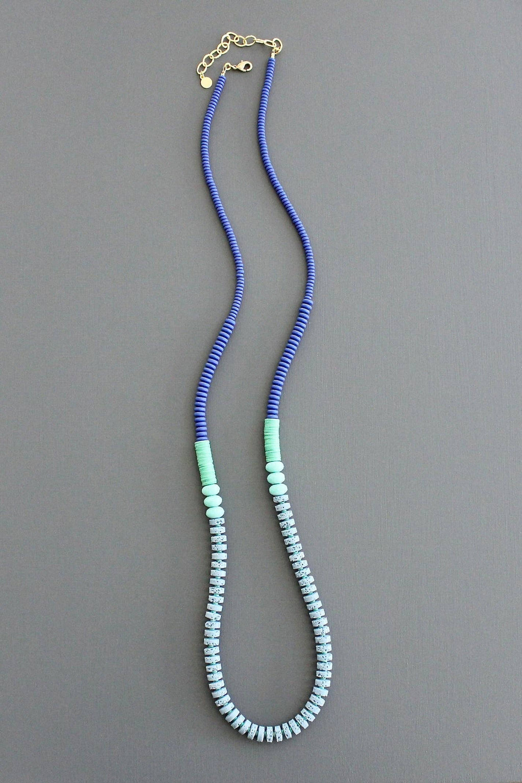 KYL133 cobalt and lava bead long necklace